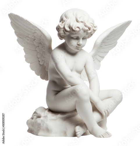 PNG Sculpture Angelic cupid angel figurine white.