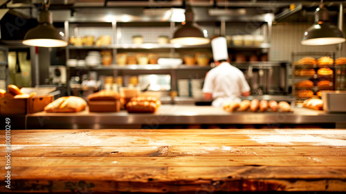 Professional baker oversees pastry preparations in a warmly lit bakery kitchen photo