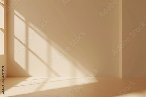 Abstract light beige wall  intricate interplays of light and shadow from the window.