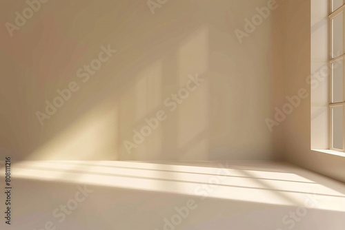 Abstract light beige wall  intricate interplays of light and shadow from the window.