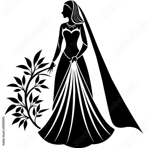 Bride silhouette vector illustration isolated on a white background.