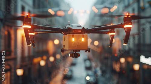 drone delivery systems, utilizing robotic drones to deliver packages and automate logistics and delivery services for enhanced efficiency and convenience photo
