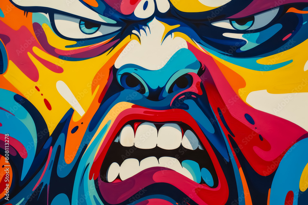 A close-up image of anger portrayed through abstract shapes and colors