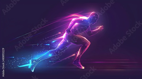 A fast runner is depicted against a black background with neon lights on the sides of its body