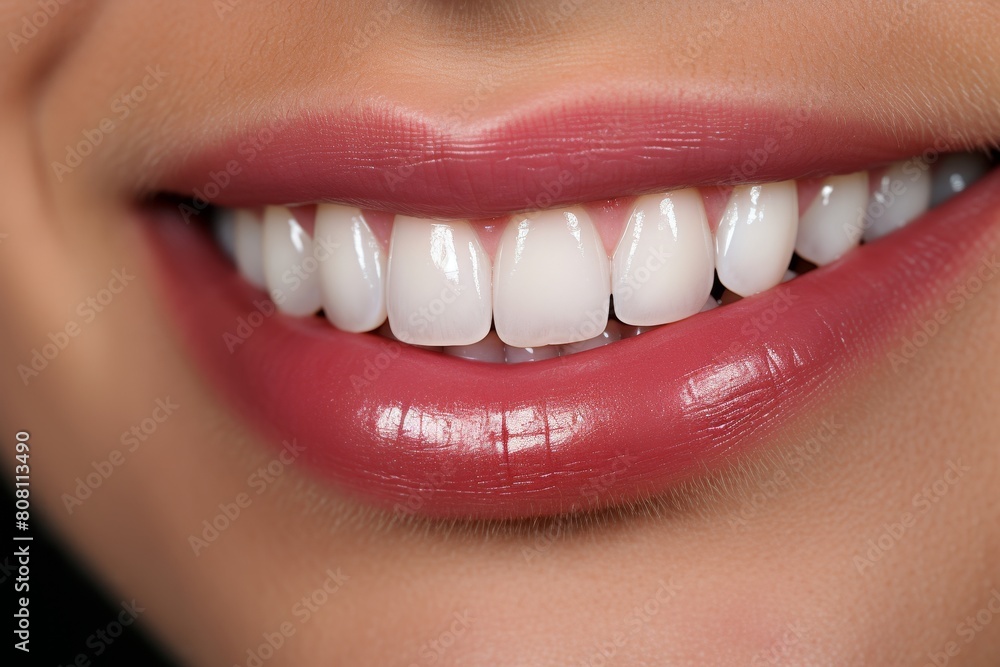 Woman pointing to display healthy gums as an illustration of effective dental hygiene Woman pointing to display healthy gums as an illustration of effective dental hygiene