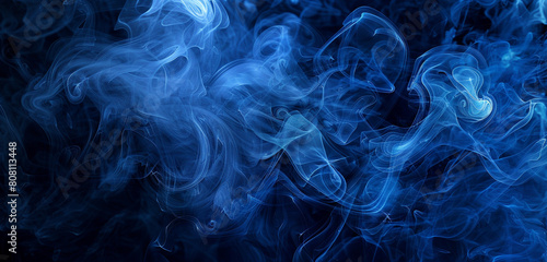 Midnight blue smoke swirling dynamically, ideal for mysterious compositions.
