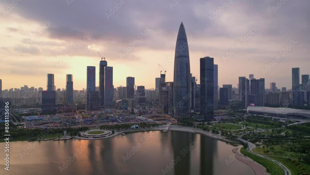 China Shenzhen Bay Houhai CBD buildings at dusk China Shenzhen Bay Houhai CBD buildings at dusk