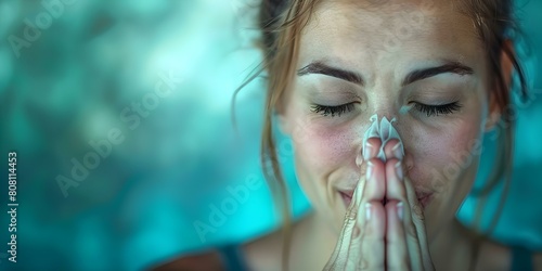 Woman experiences runny nose and sneezing due to allergies or cold symptoms. Concept Allergies, Runny Nose, Sneezing, Cold Symptoms, Health photo