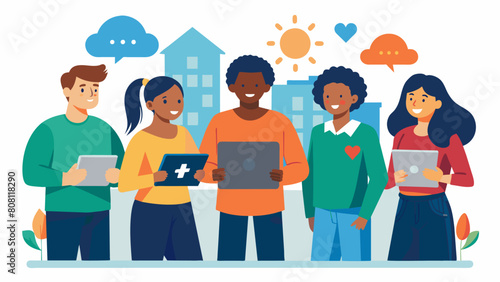 A group of high school students partner with a local nonprofit organization to use digital storytelling to bring attention to the issue of. Vector illustration