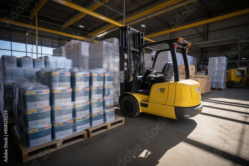 Efficient forklift operations in busy retail warehouse logistics distribution center © sorin