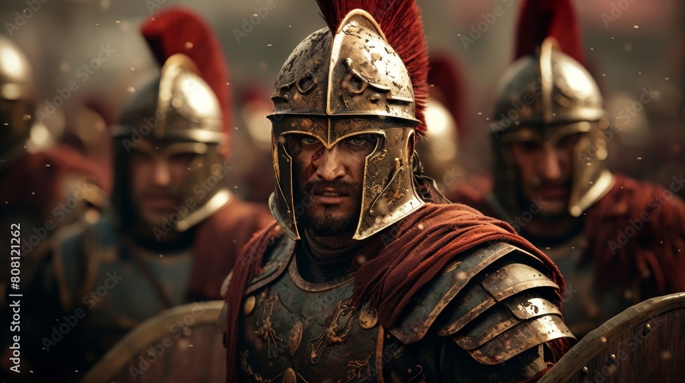 Roman Legionnaires form shield wall against enemy projectiles during siege Roman Legionnaires form shield wall against enemy projectiles during siege