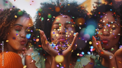 Women Celebrating with Colorful Confetti