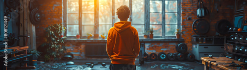 The AI-generated photo shows a boy looking out the window photo