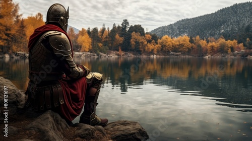 Roman Legionnaire reflects by tranquil lake