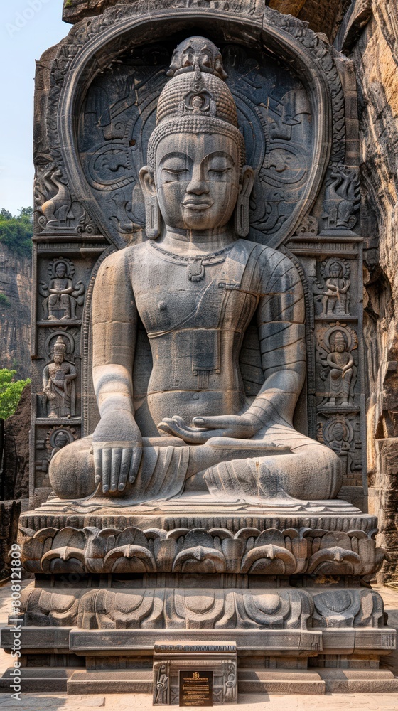 Buddha statue made of stone and concrete symbol of Buddhism