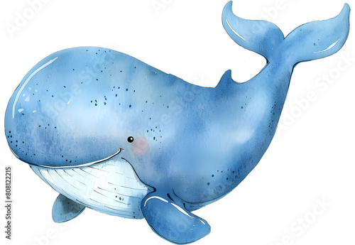 Cute Whale, Fantasy and Colorful Ocean animal, Watercolor Style, Transparent background