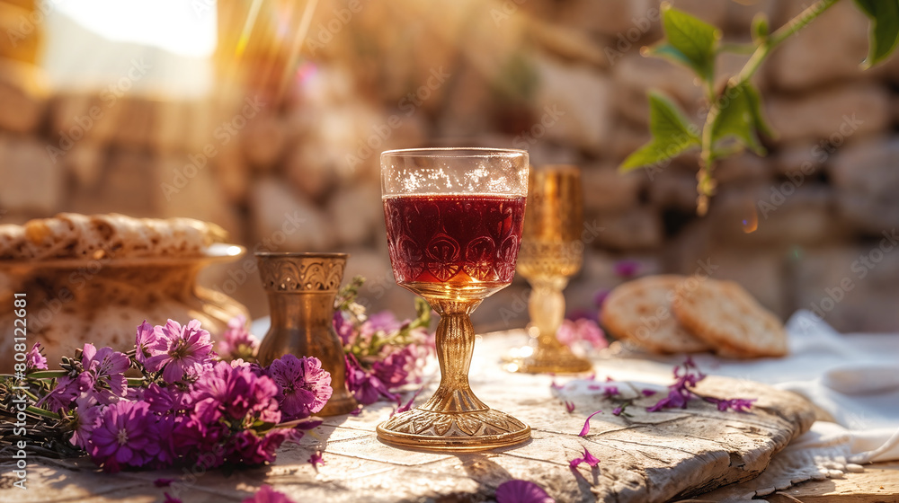 Golden hour wine and flowers still life