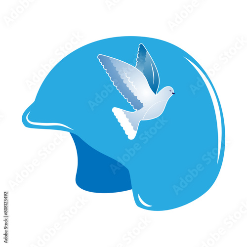 Vector illustration of blue helmet with flying bird on transparent background