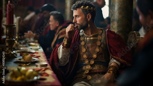 Roman nobleman showcasing opulence with vividly colored garment photo