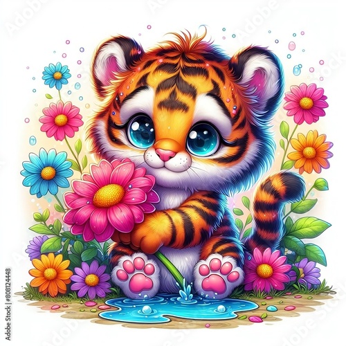 tiger holding flower