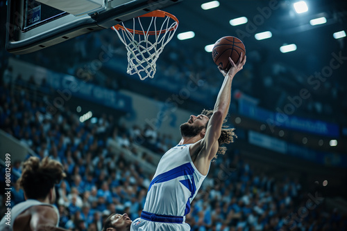 Close-up of a basketball player dunking (A.I.-generated) photo
