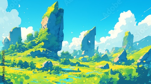 A surreal landscape of surrealistic shapes and forms, evoking a sense of wonder and awe, amazing anime background