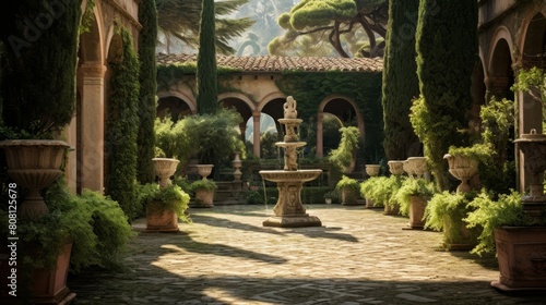 Roman villa s ornate garden statues fountains meticulously landscaped