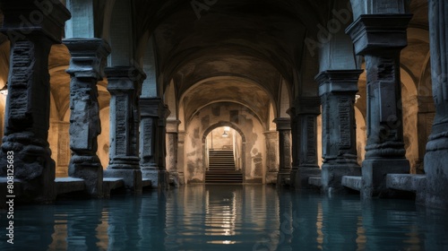 Roman bathhouse's frigidarium bathers in cold plunge pool photo