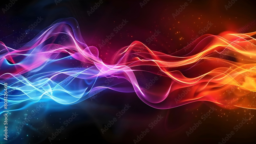 Futuristic Network Technology Background with Red and Blue Light Waves. Concept Network Technology, Futuristic Background, Red and Blue Lights, Light Waves