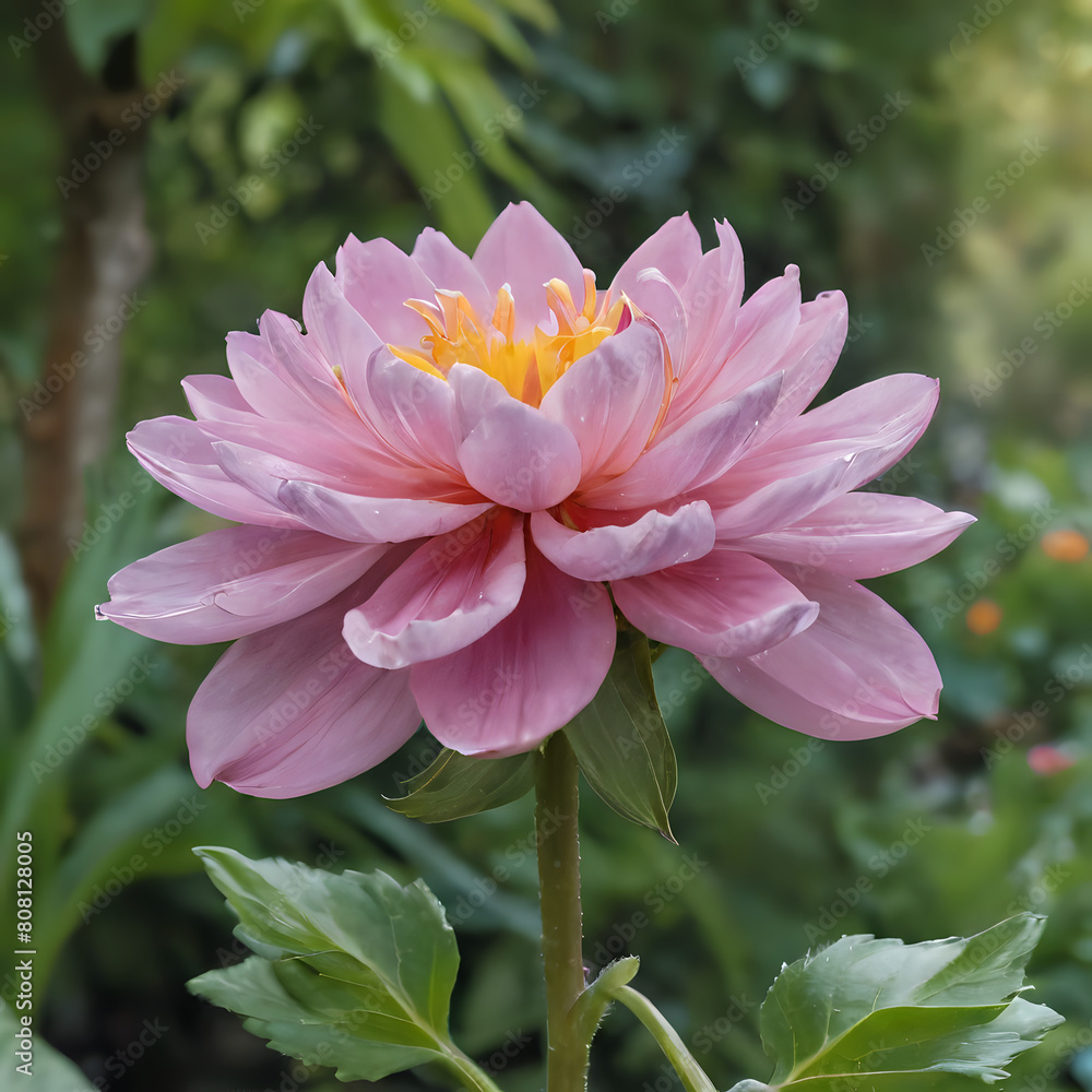 a pink flower with yellow center in a garden a pink flower with yellow center in a garden