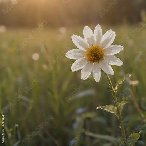 a white flower that is in the middle of a field