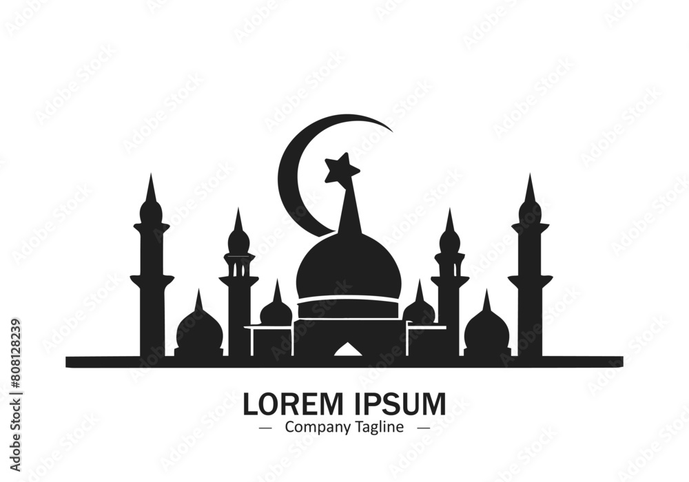 abstract and minimal Mosque with star and moon logo