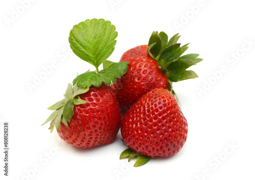 Fresh red ripe strawberry isolated on white, macro image