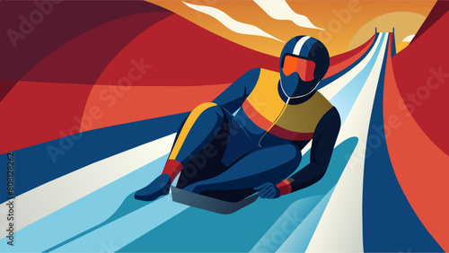 A perspective from behind a street luge racer as they negotiate a course with skill and agility the thrill of the sport evident in their focused yet. Vector illustration photo