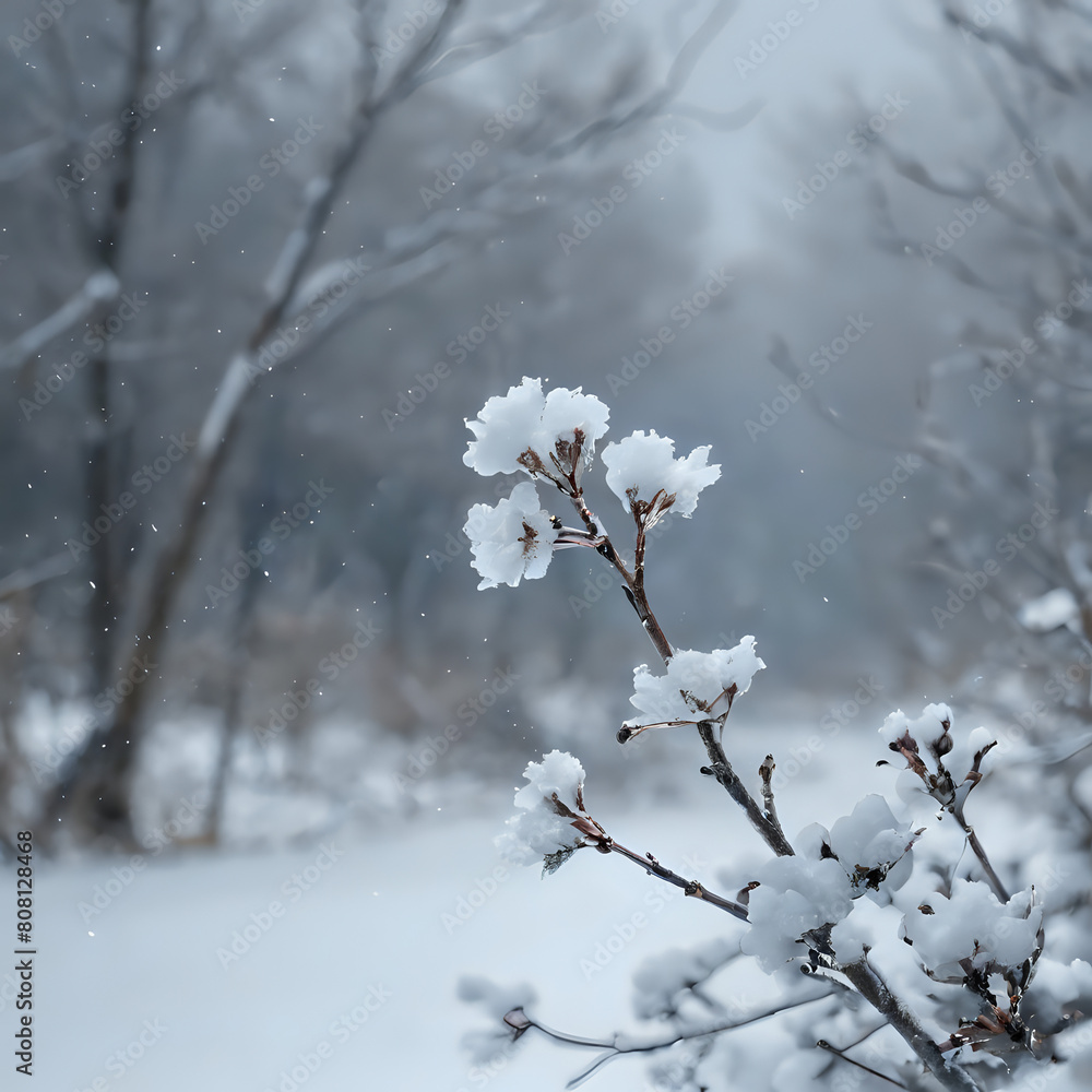 a snow covered bush with white flowers in the snow a snow covered bush with white flowers in the snow