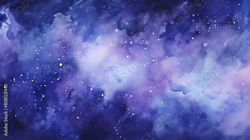 Mysterious deep purple and midnight blue watercolor splashes  suggesting the depths of the cosmos