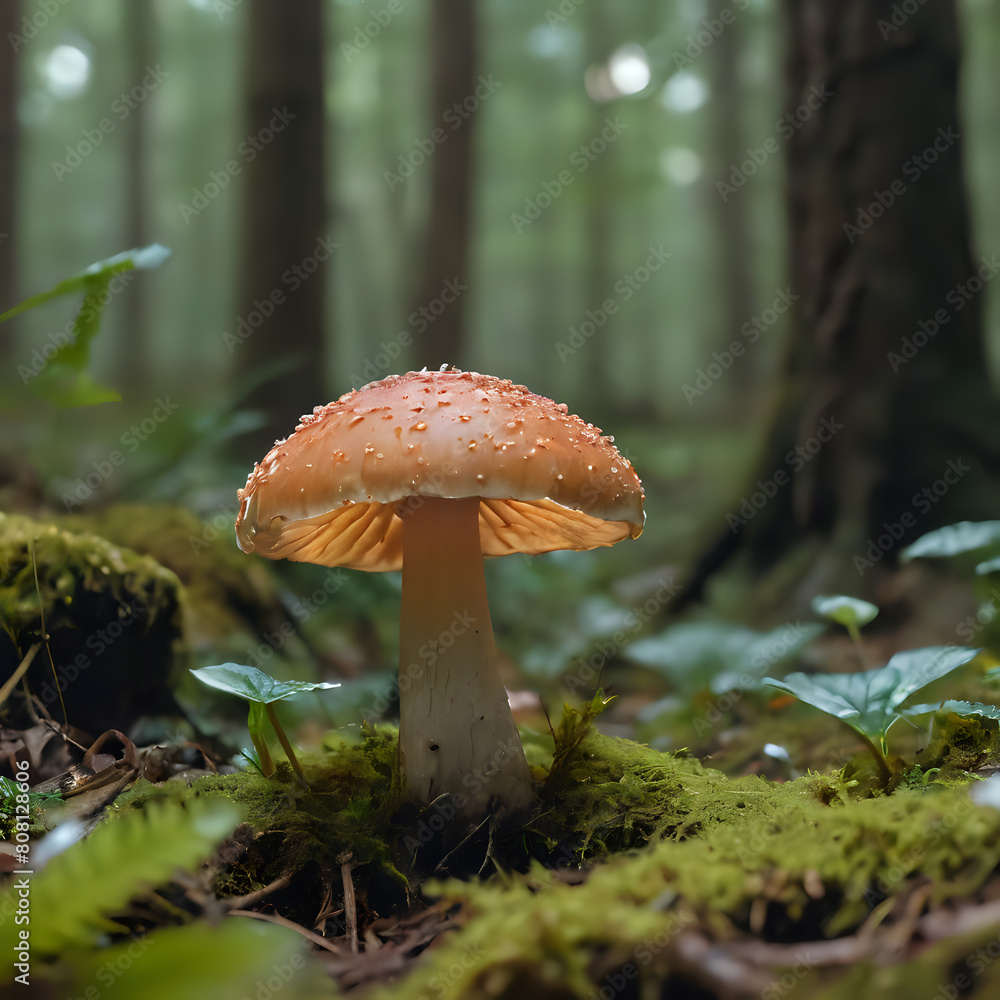 Fototapeta premium a mushroom that is sitting on the ground in the woods