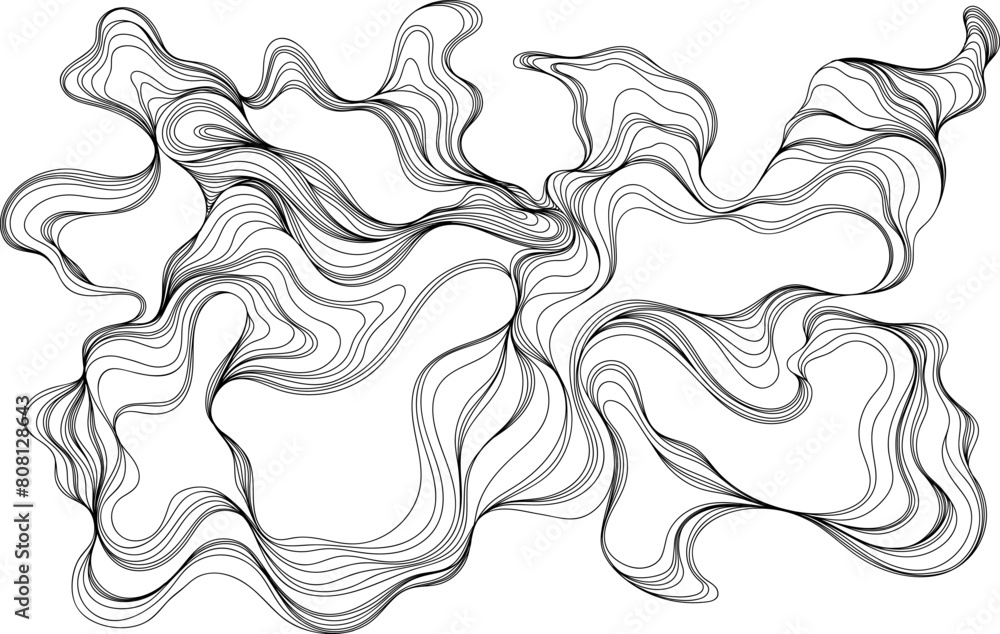 Fototapeta premium Abstract wavy, waving, billowy, squiggly and squiggly lines. Curly hand drawn illustration.