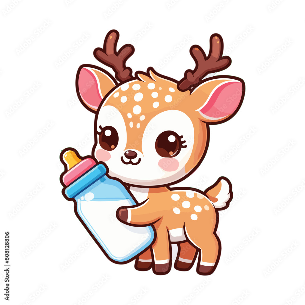 Fototapeta premium a drawing of a deer with a bottle of milk