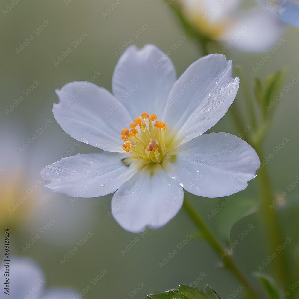a white flower with yellow center in the middle of a field a white flower with yellow center in the middle of a field