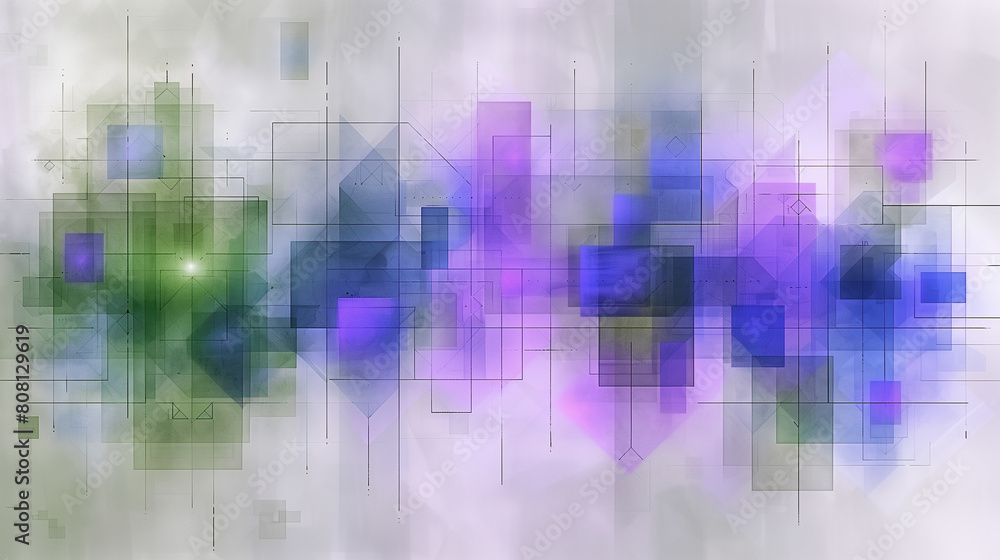 an abstract watercolor background, green and blue tones, creating an ethereal, dream-like atmosphere, a misty, geometric forest an abstract watercolor background, green and blue tones, creating an ethereal, dream-like atmosphere, a misty, geometric forest