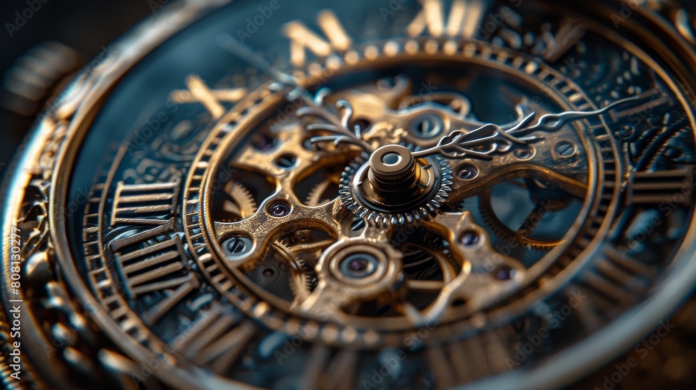 Luxury steampunk pocket watch with intricate gears and filigree.
