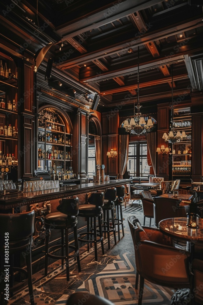 Obraz premium Luxurious bar with grand architecture warm lighting