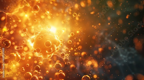 molecule in the form of a bright yellow sun in the nanoworld. photo