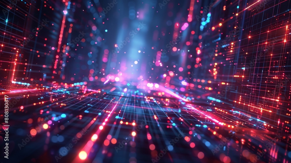 Stunning visual effects of glowing particles form a futuristic digital landscape. Stunning visual effects of glowing particles form a futuristic digital landscape.