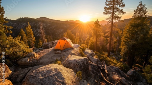 Sunrise Camping in Mountainous Forest