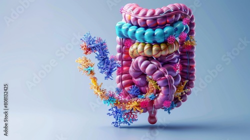 A colorful illustration of the large intestine, showing its anatomical features photo