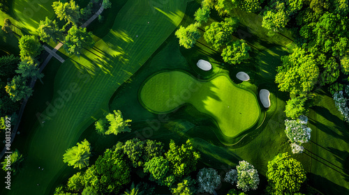 Aerial View of Lush Green Golf Course 