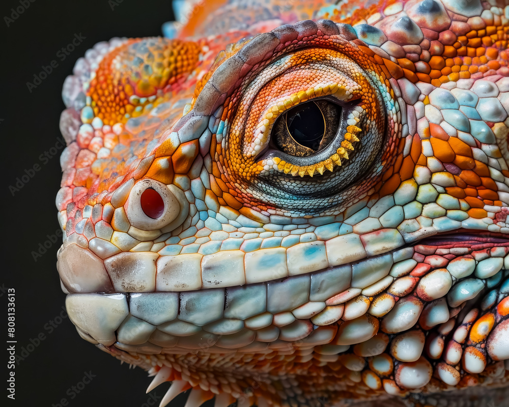 Exotic pets captured in a close-up view, displaying their unique features and colors