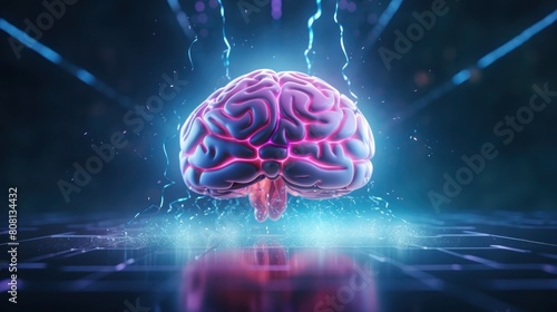 Blue 3D illustration of a human brain, a complex organ that controls thought, memory, and emotion photo